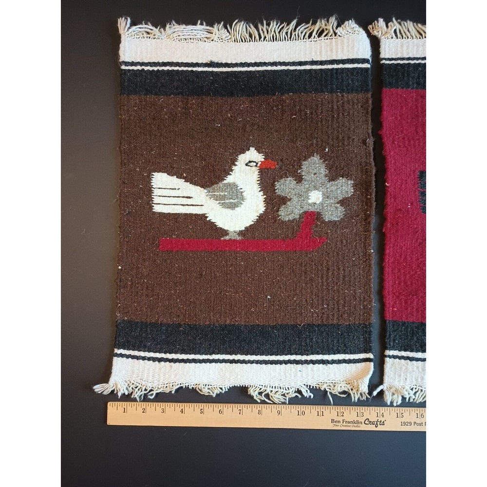2 - Native Woven Wool Rug Place Mat Hanging with Bird 18" x 13" - Picture 2 of 10